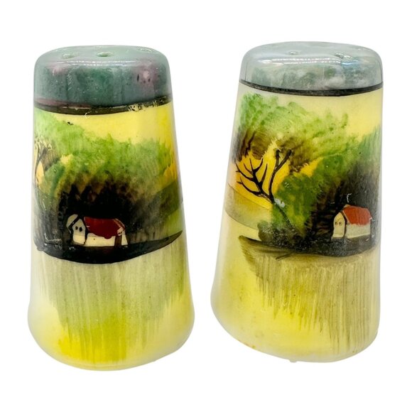 Japanese Condiment 6 pc Set Hand-Painted Tray Jar Spoon Salt Pepper Shakers - Picture 4 of 16